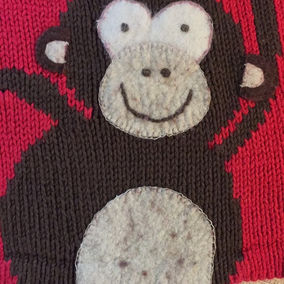 Red Cotton Knit Sweater w/ Monkey Appliqué Sz 4/5 - Picture 2 of 9